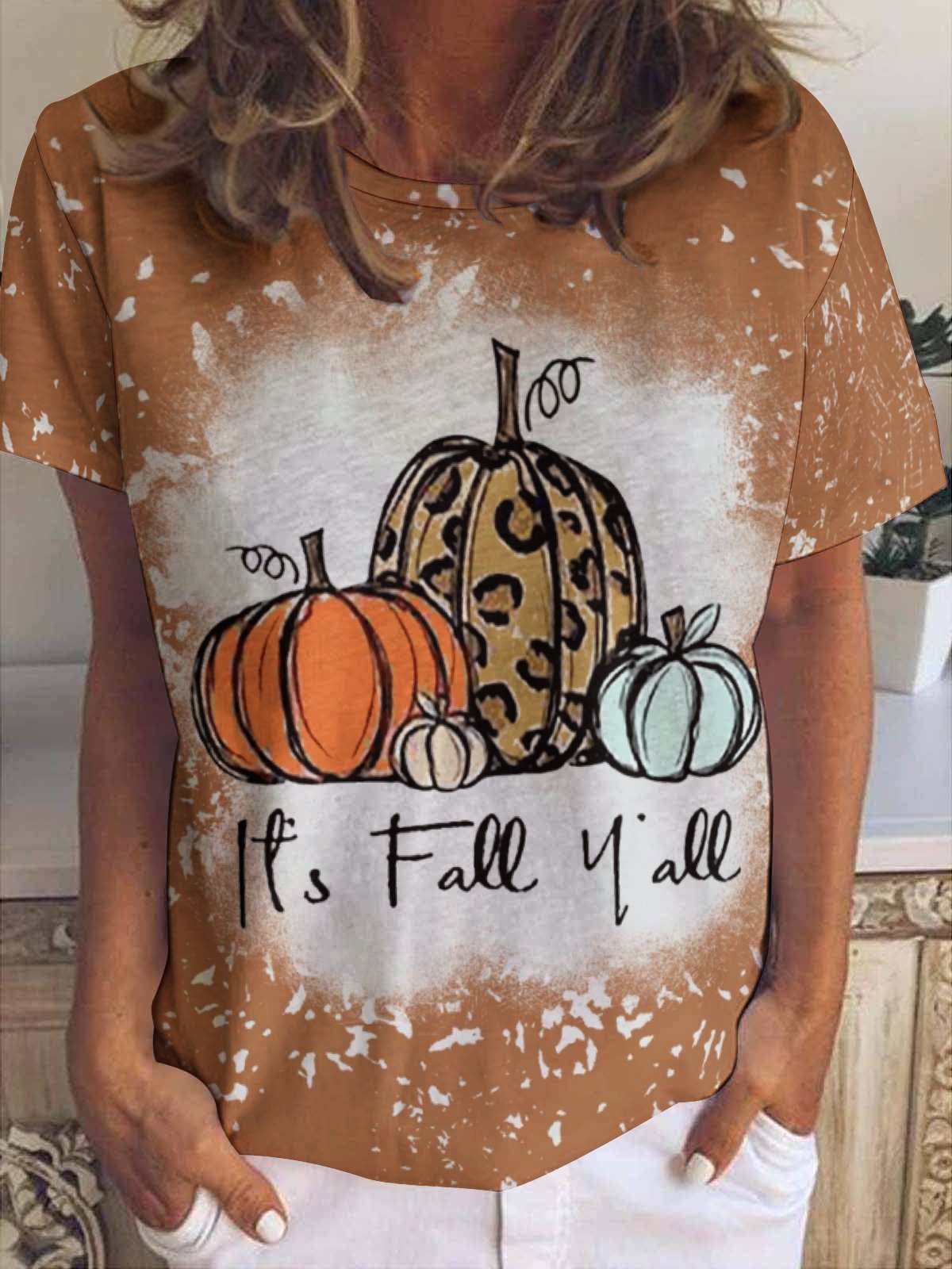 Womens Its Fall Yall Halloween Crew Neck T-Shirt