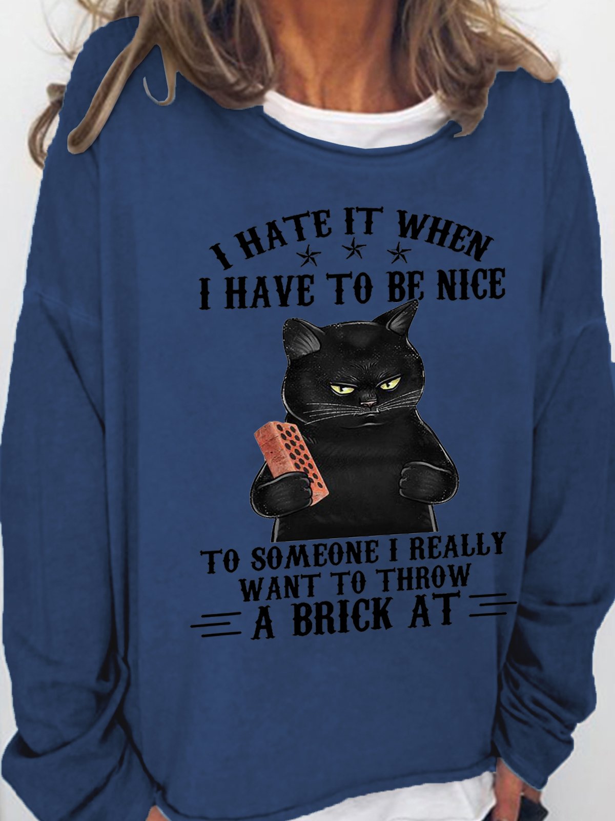 Funny I Hate It When I Have To Be Nice To Someone I Really Want To Throw A Brick At Simple Cat Sweatshirt