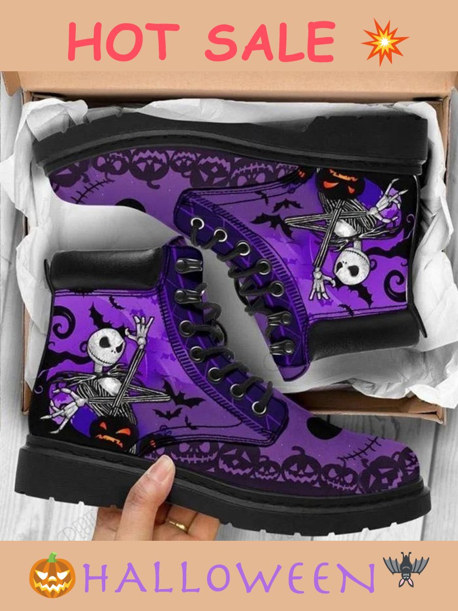 Halloween Skull Pumpkin Bat Purple Upper Boots