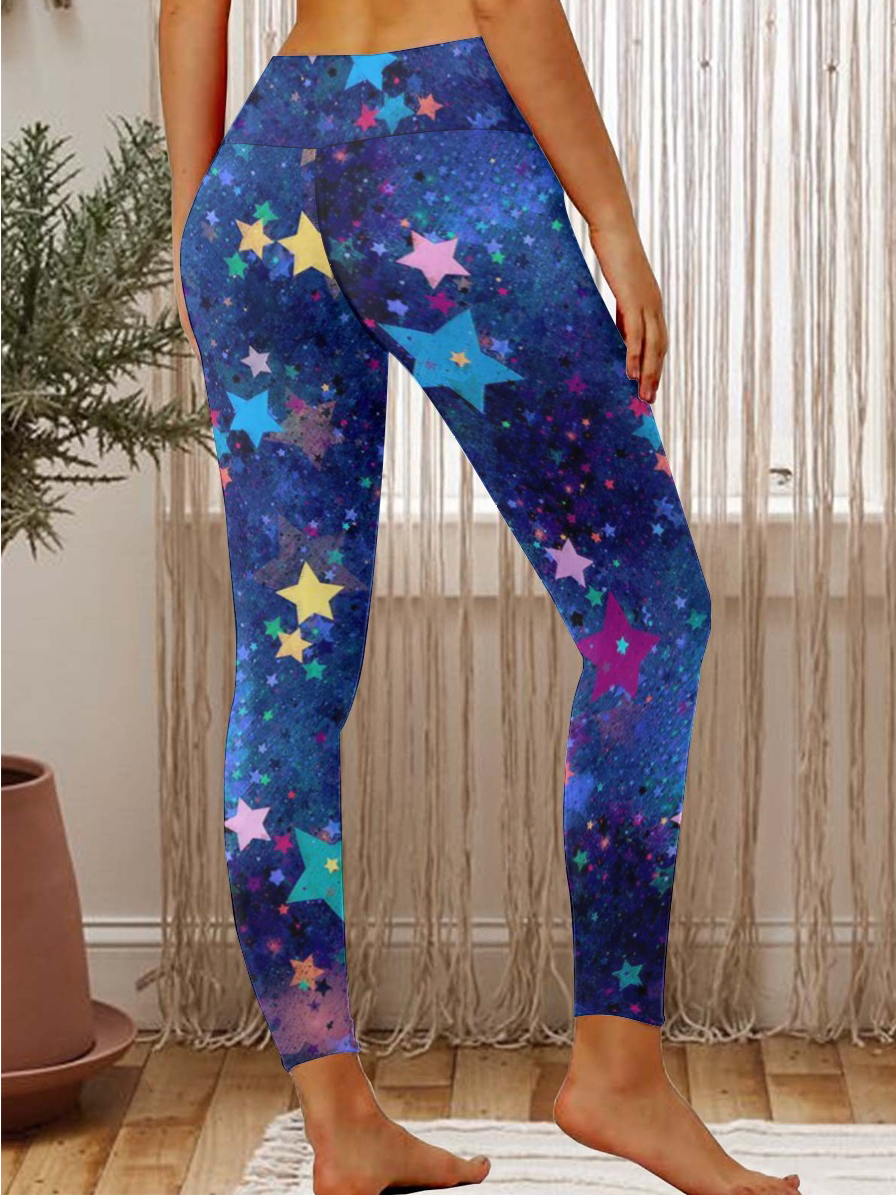 Women Happy Stars Night Casual Leggings