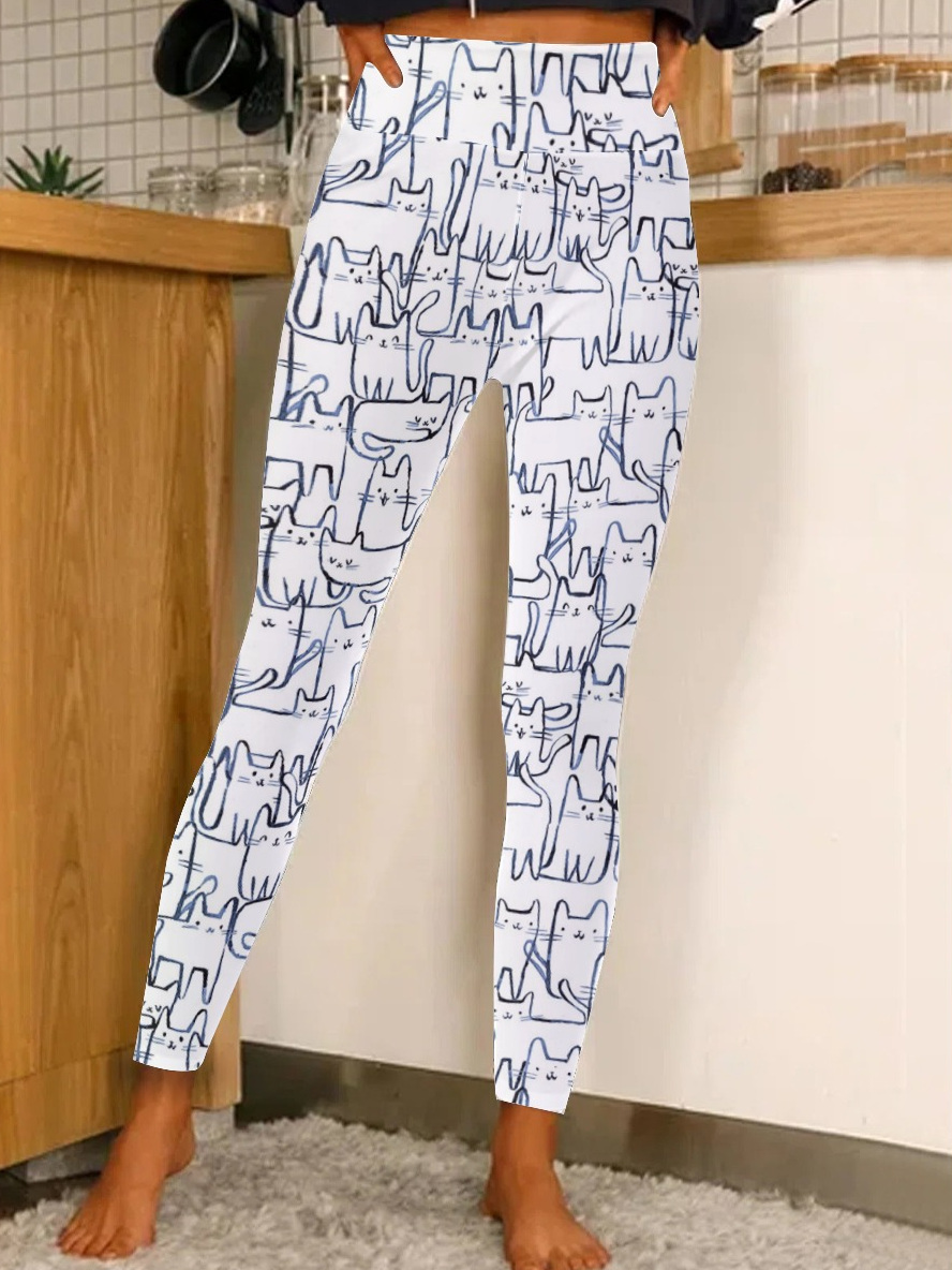 Women Funny Cat Regular Fit Leggings