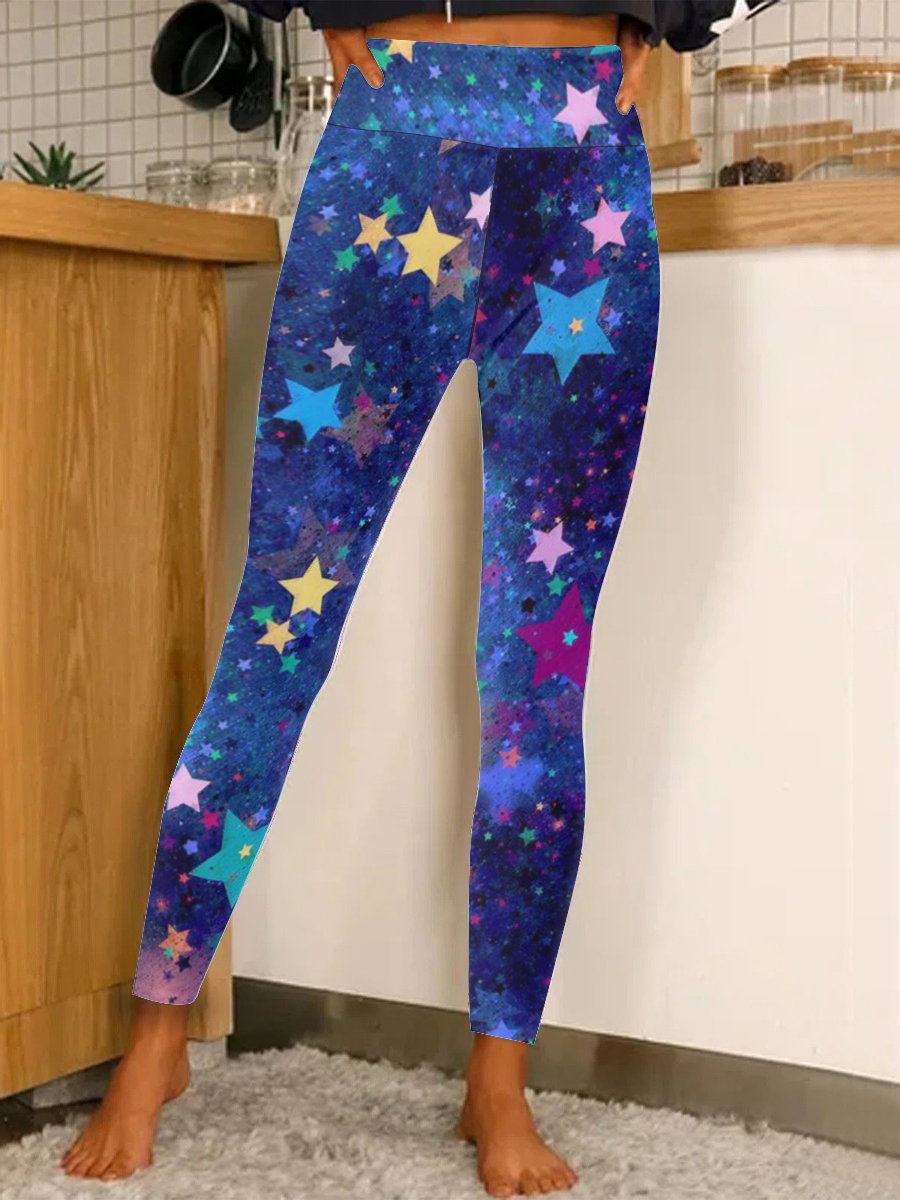 Women Happy Stars Night Casual Leggings