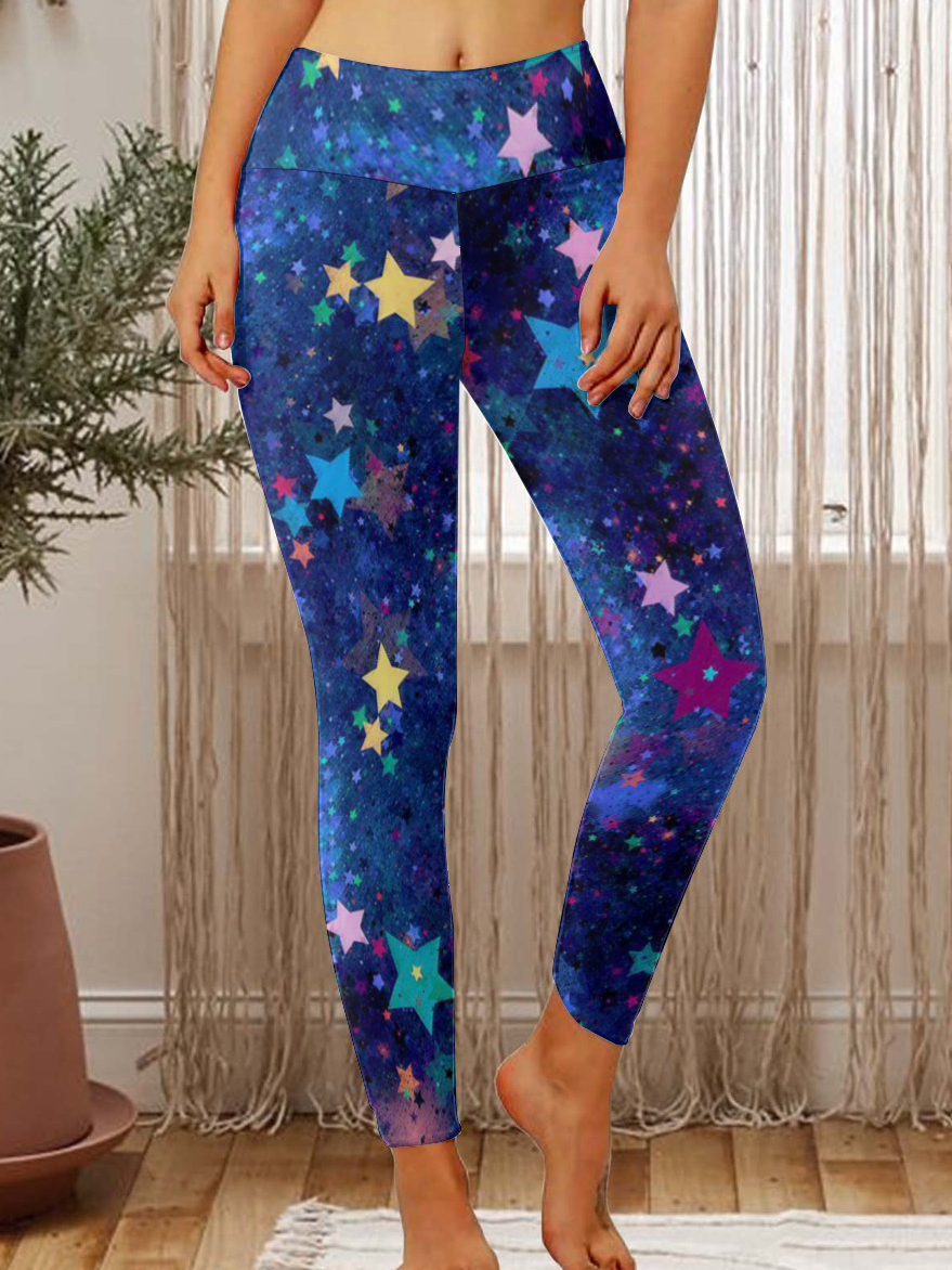 Women Happy Stars Night Casual Leggings