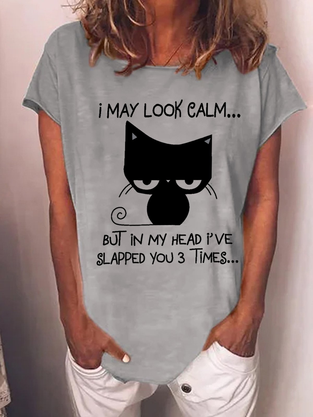 Women Funny Cat I May Look Calm Casual T-Shirt