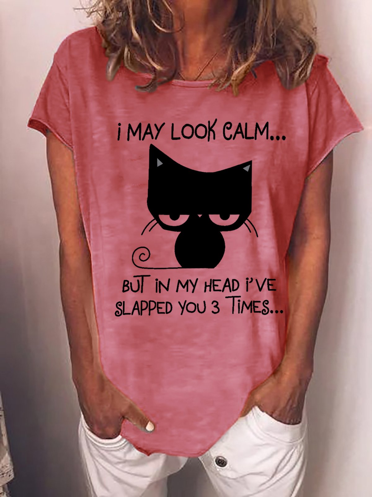 Women Funny Cat I May Look Calm Casual T-Shirt