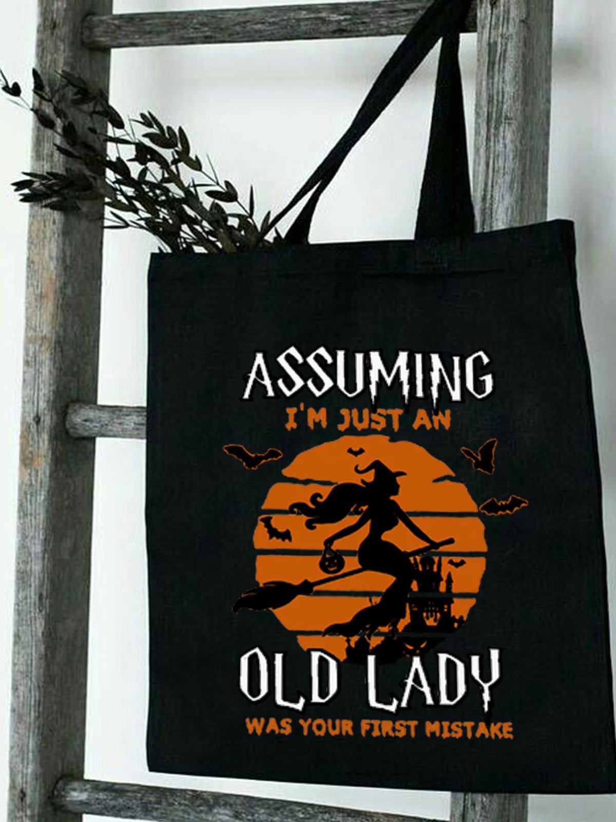 Halloween Drive Broom Graphic Shopping Tote