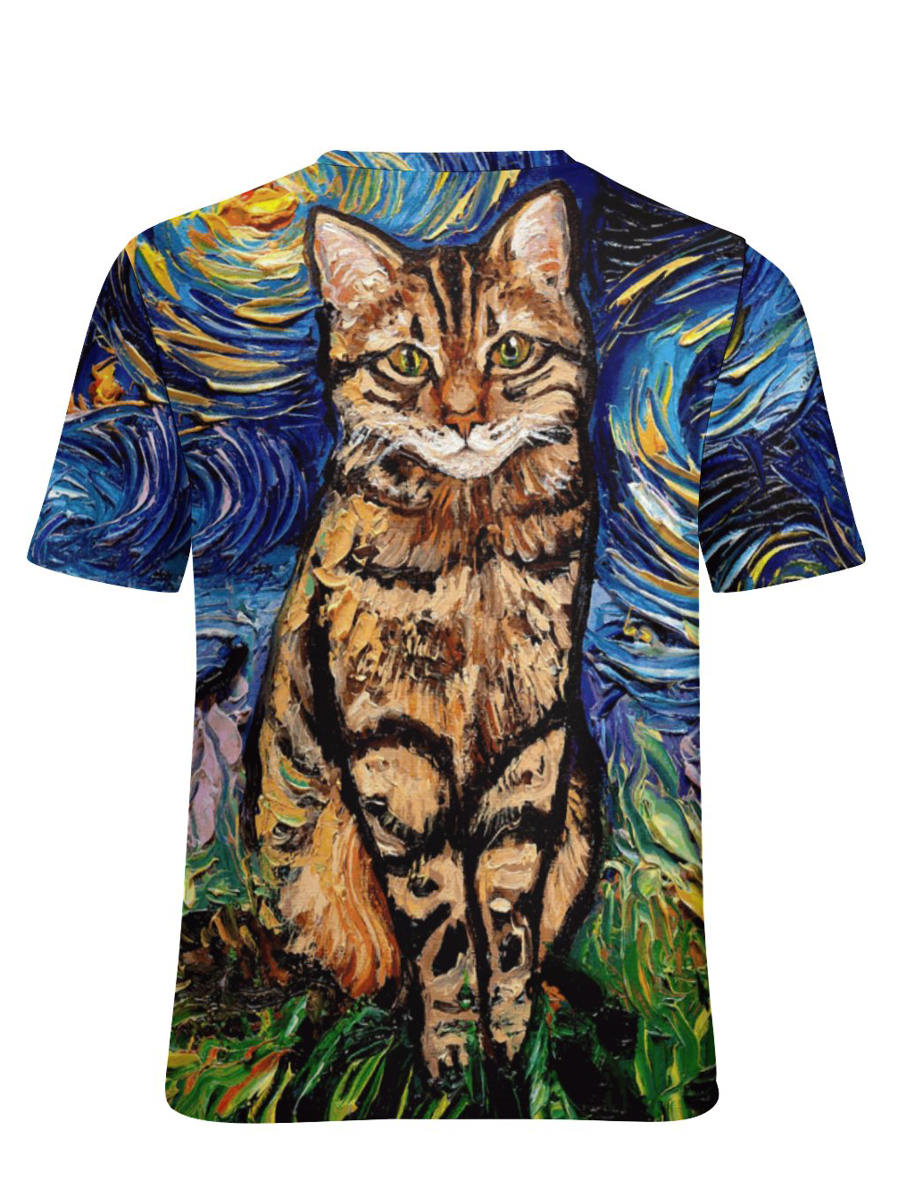 Women Cat Star Night Pattern Casual Loose T-Shirt