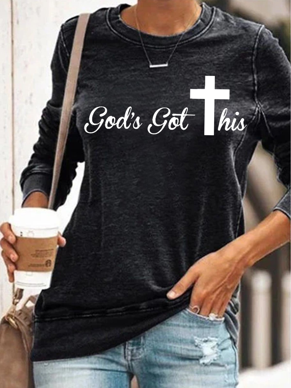 Womens CHRISTIAN  God Letters Crew Neck Sweatshirt