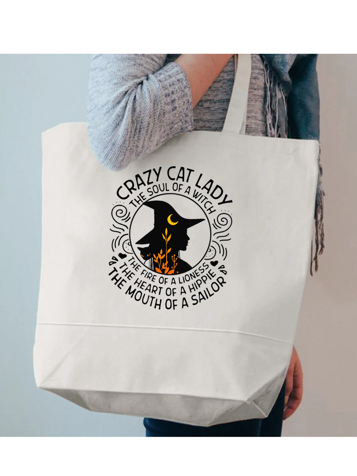 Crazy Cat Lady Halloween Graphic Canvas Shopping Totes