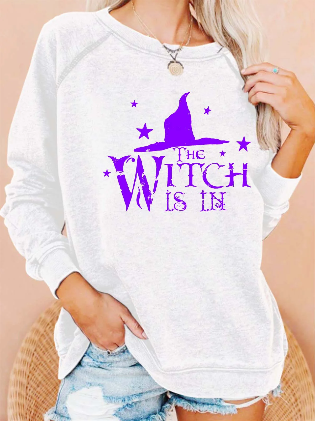 Women Witch Is In Halloween Crew Neck Casual Cotton Sweatshirts