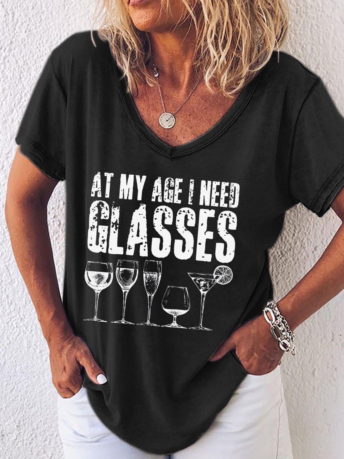 Womens At My Age I Need Glasses Casual T-Shirt