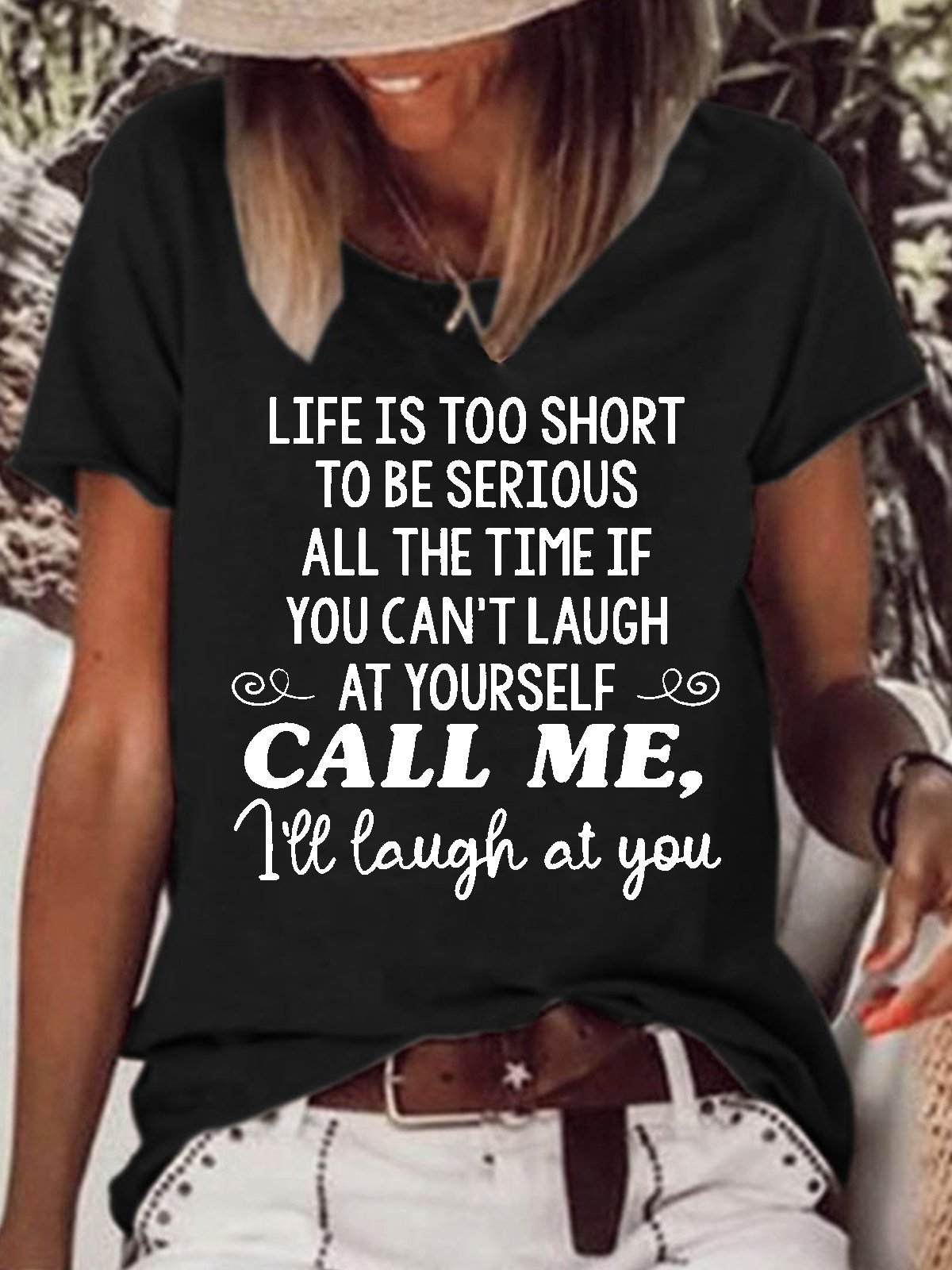 Womens Life Is Too Short To Be Serious Casual Crew Neck Letters T-Shirt