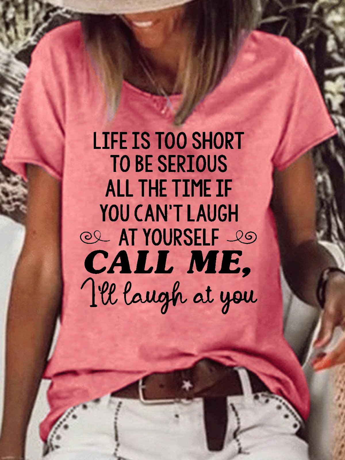 Womens Life Is Too Short To Be Serious Casual Crew Neck Letters T-Shirt