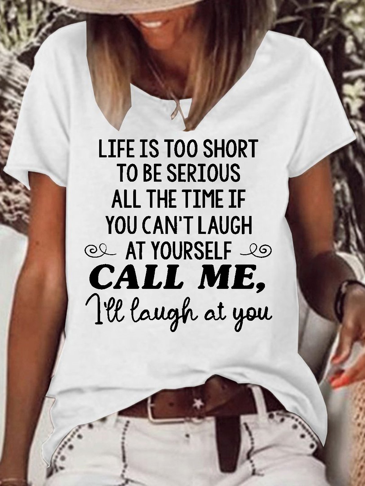 Womens Life Is Too Short To Be Serious Casual Crew Neck Letters T-Shirt