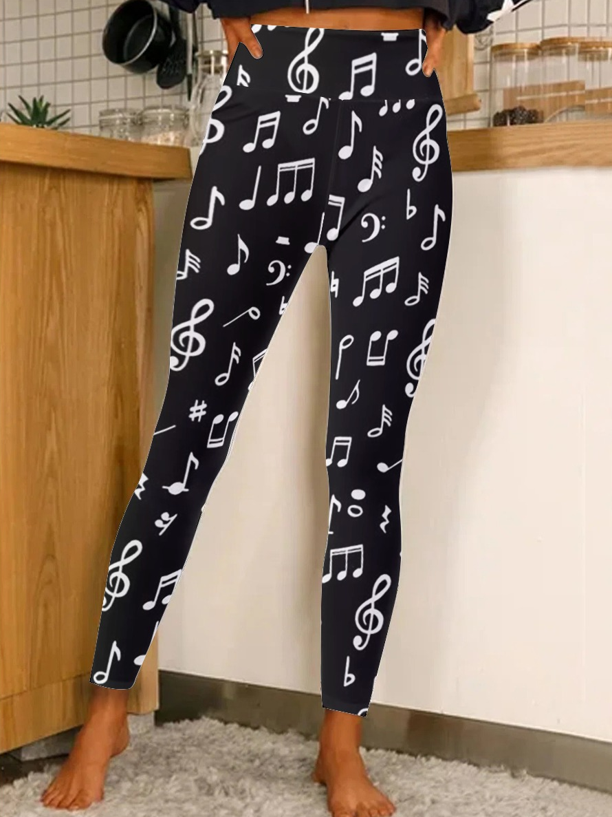 Women Music Simple Regular Fit Leggings