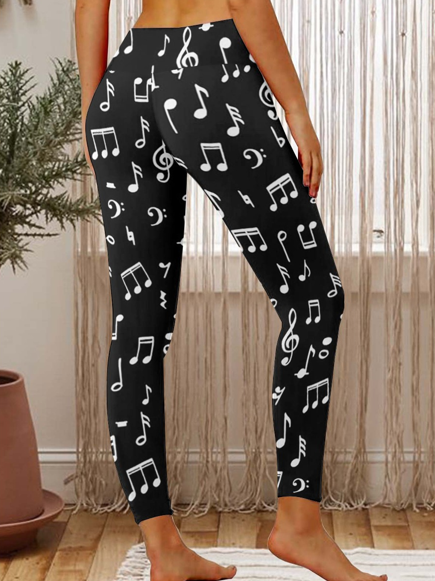 Women Music Simple Regular Fit Leggings