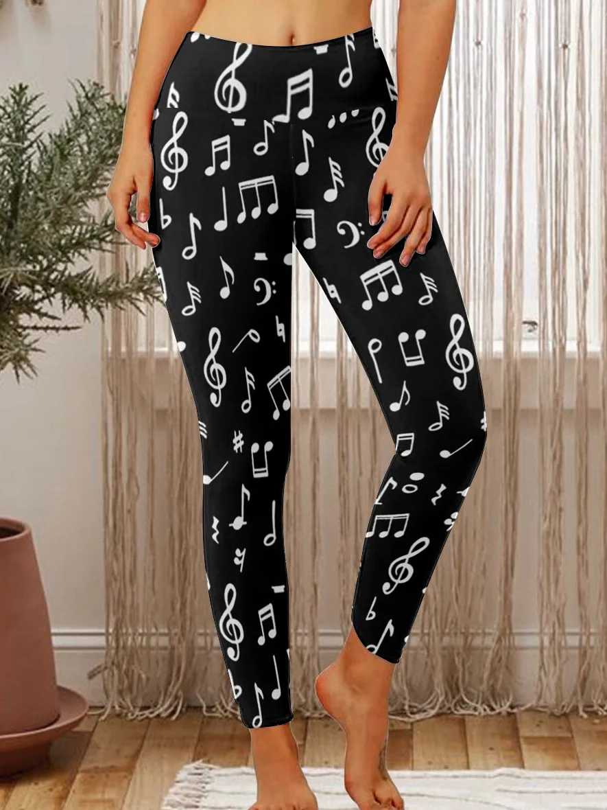 Women Music Simple Regular Fit Leggings