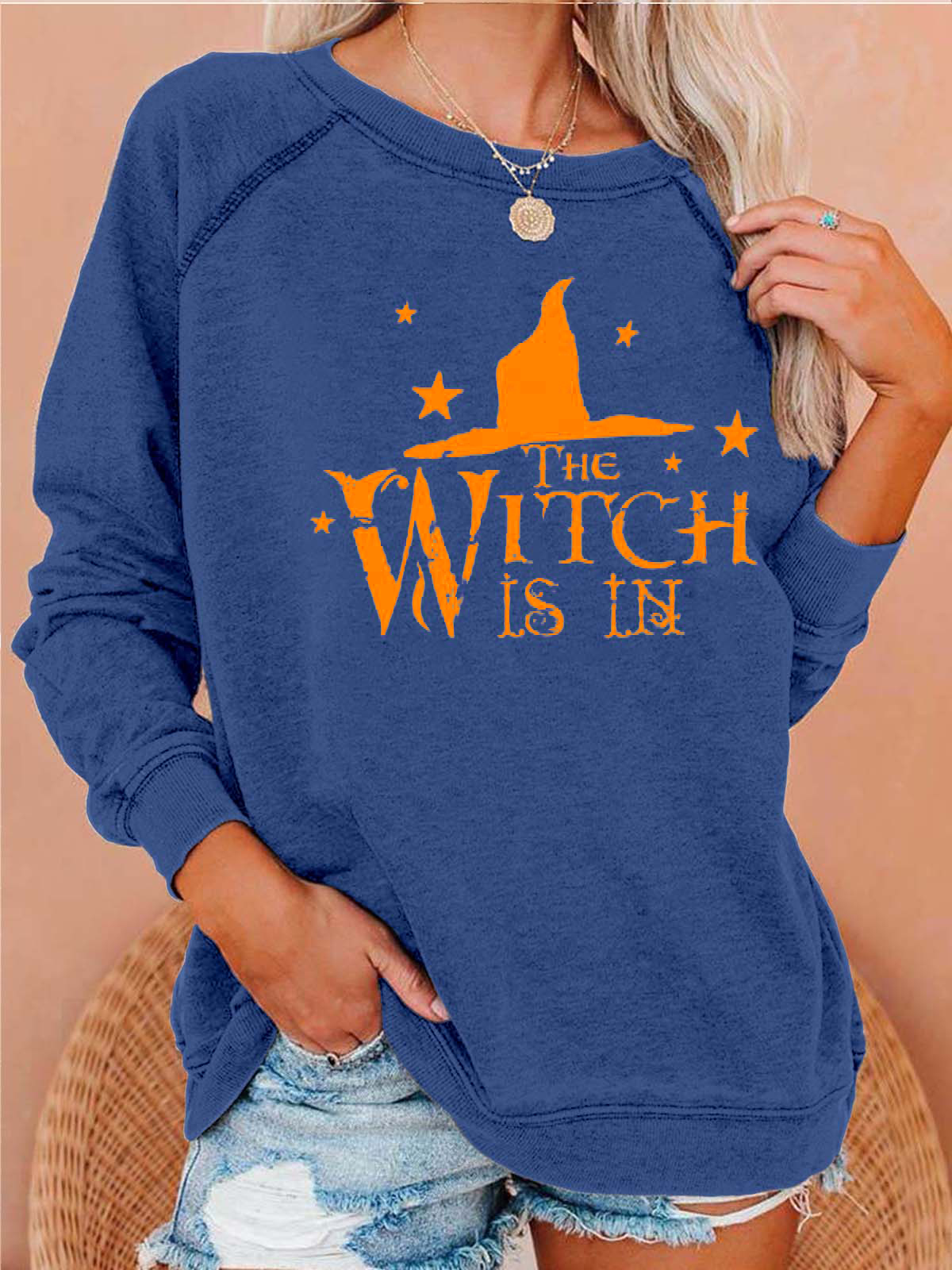 Women Witch Is In Halloween Crew Neck Casual Cotton Sweatshirts