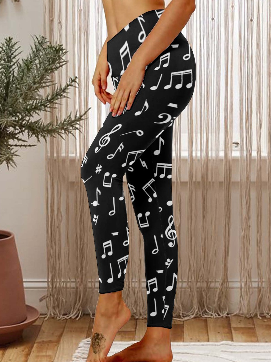 Women Music Simple Regular Fit Leggings