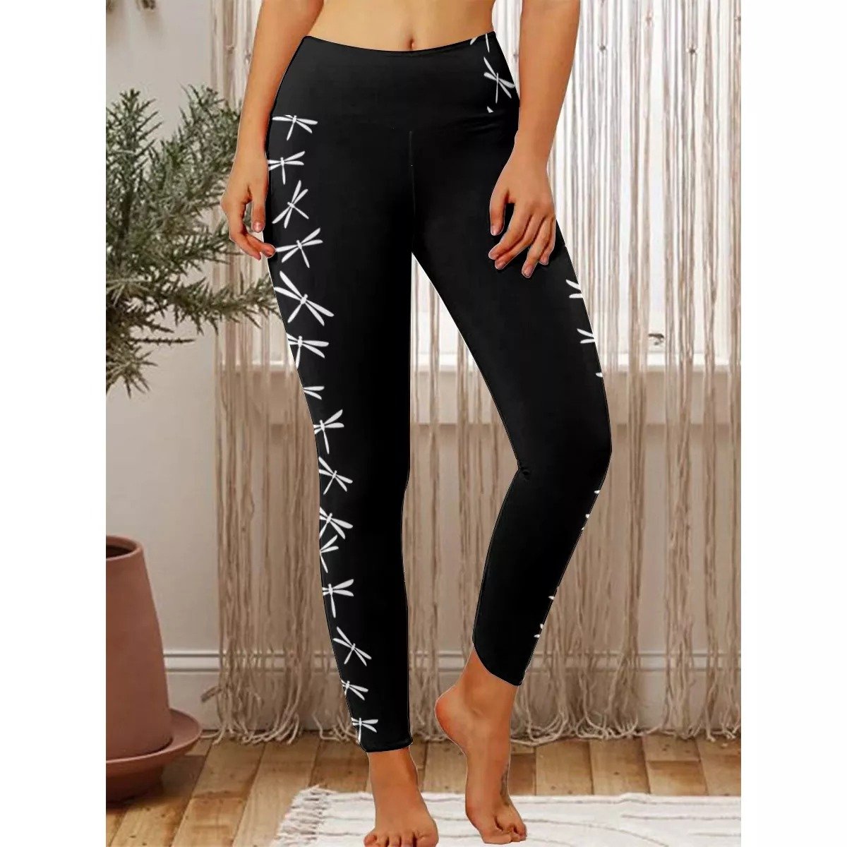 Womens Dragonfly Print Casual Leggings