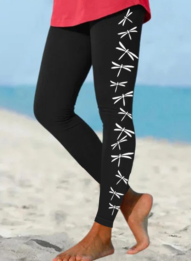 Womens Dragonfly Print Casual Leggings