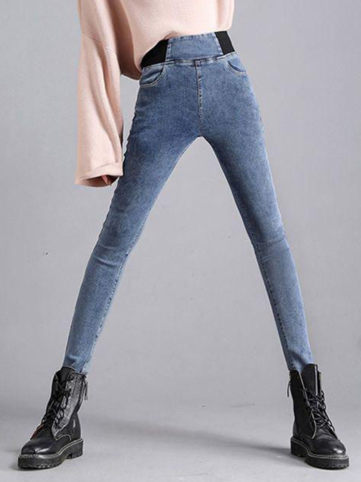 Tight  Plain Pocket Denim Jeans