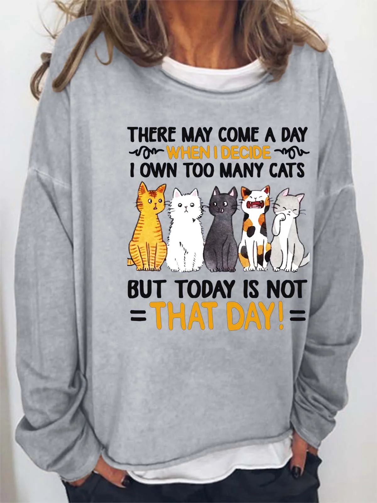 Women Own Too Many Cats Animals Casual Cat Loose Sweatshirt