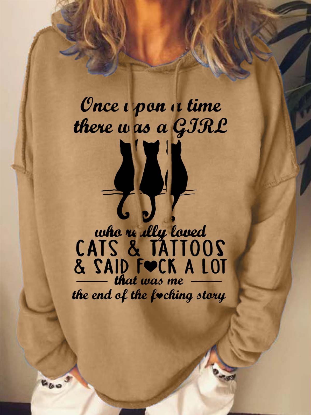 Women Cats Tattoos Girl Story Cat Loose Sweatshirt