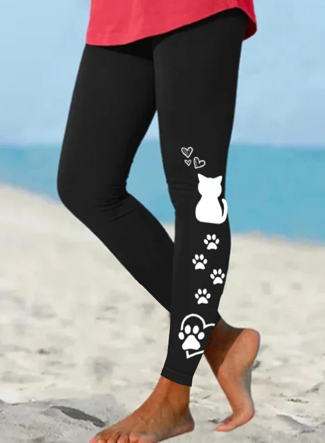 Women Funny Love Dog Paws Cat Simple Cat Leggings