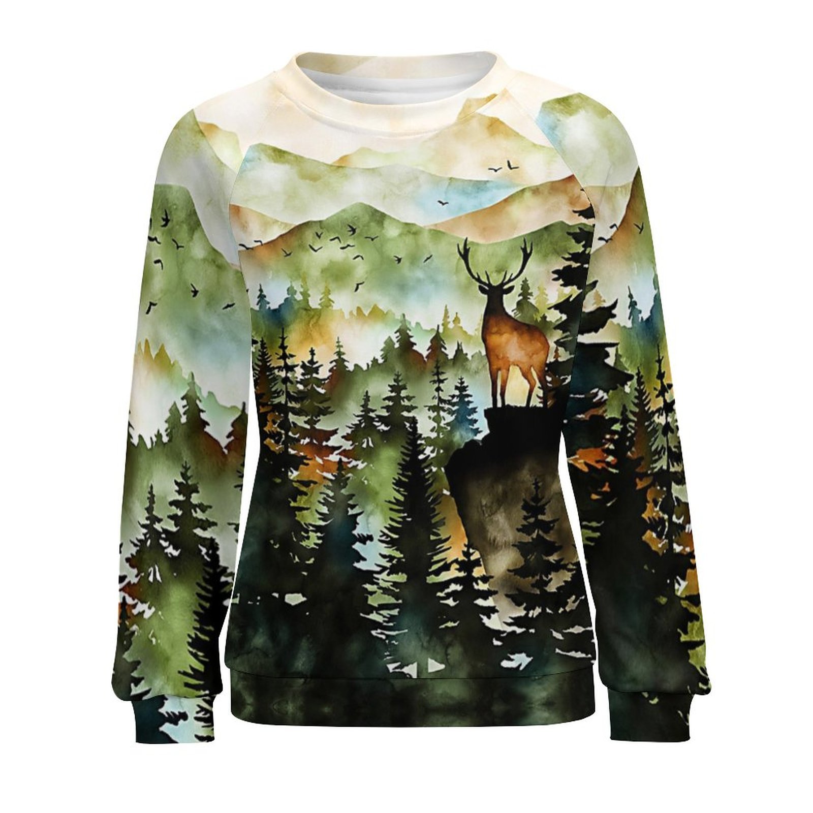 Womens Mountains Art Print Crew Neck Sweatshirts