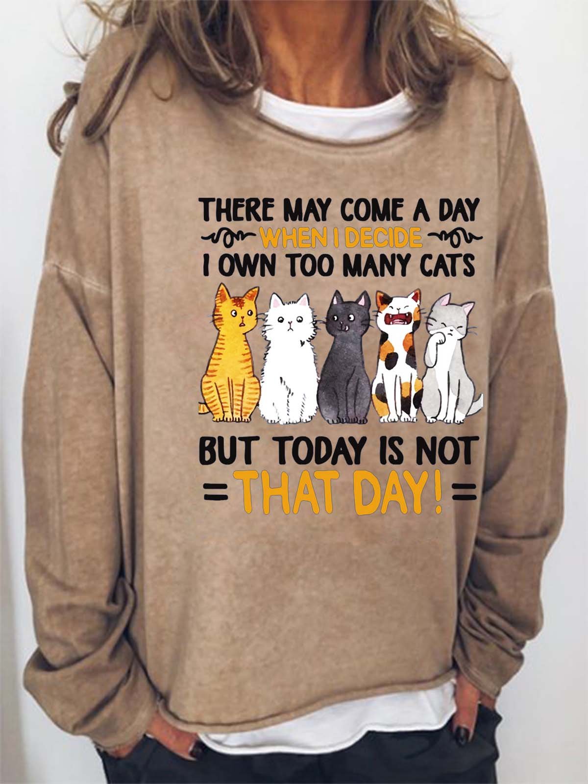 Women Own Too Many Cats Animals Casual Cat Loose Sweatshirt