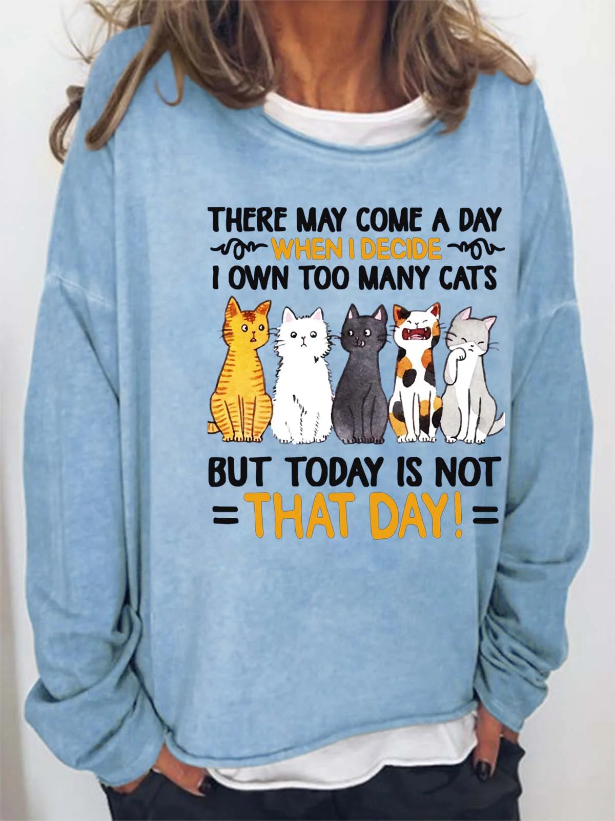 Women Own Too Many Cats Animals Casual Cat Loose Sweatshirt