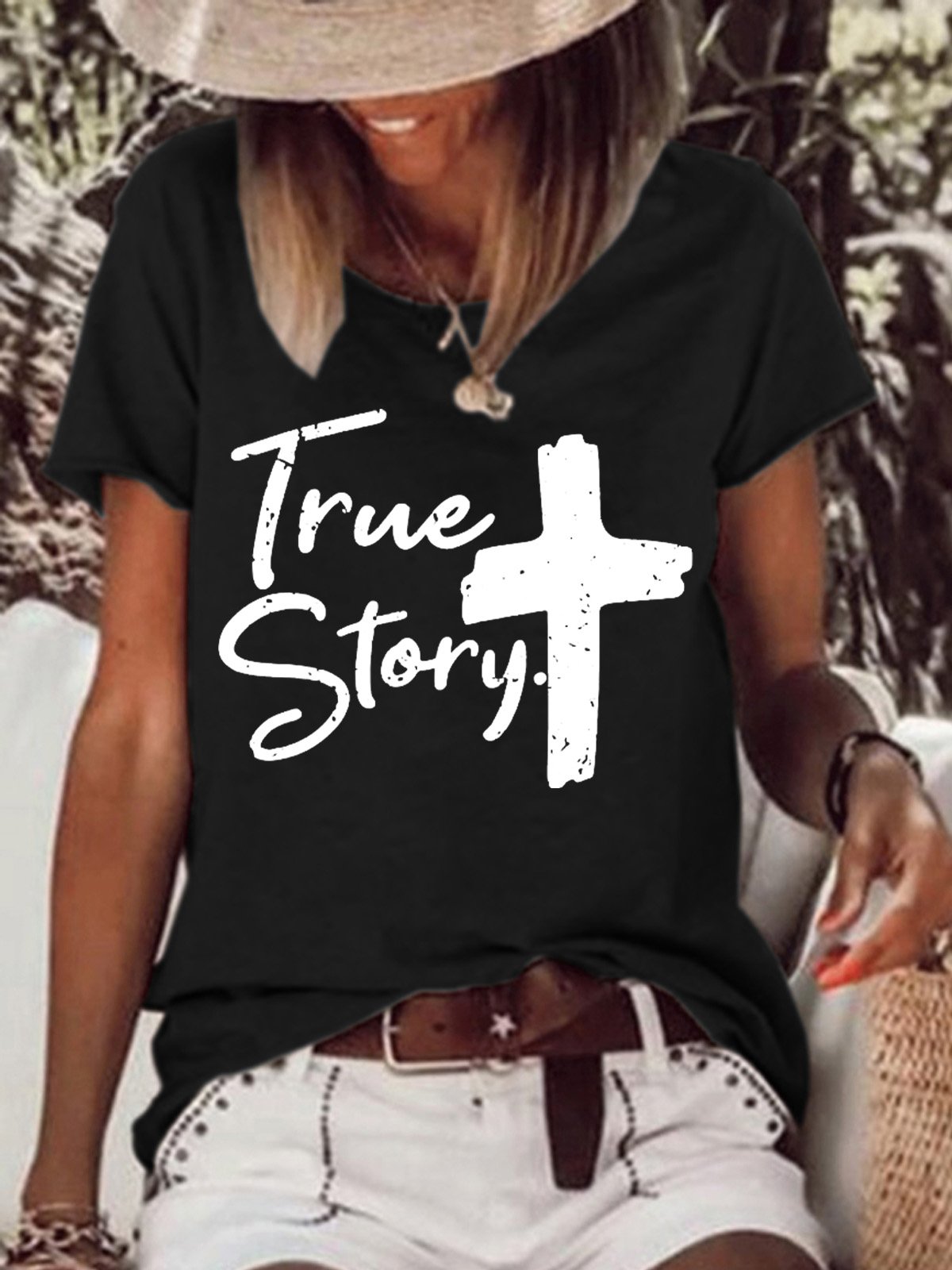 True Story Jesus Women Text Letters T-Shirt