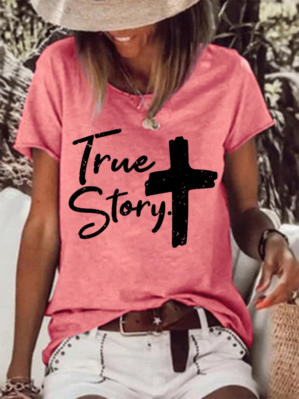 True Story Jesus Women Text Letters T-Shirt