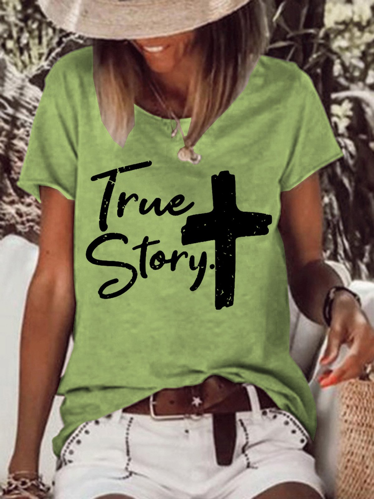 True Story Jesus Women Text Letters T-Shirt