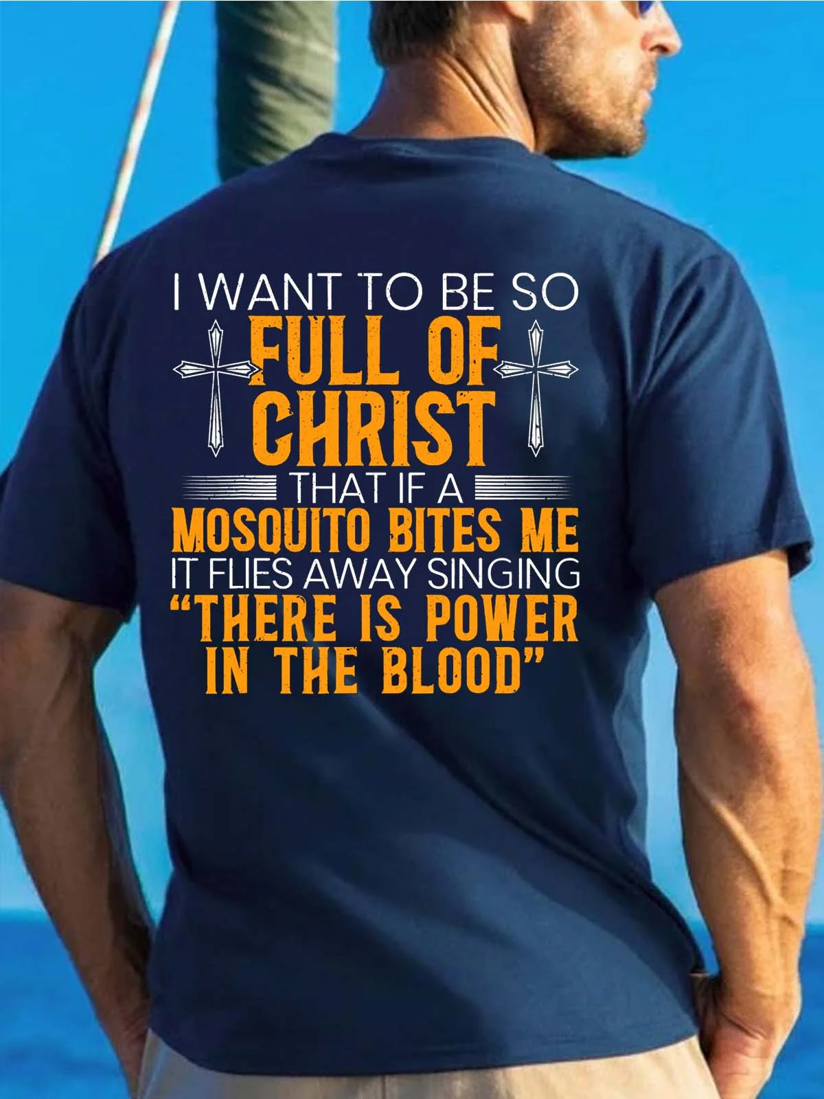 Men Full Of Christ Power In The Blood Jesus Loose Text Letters T-Shirt