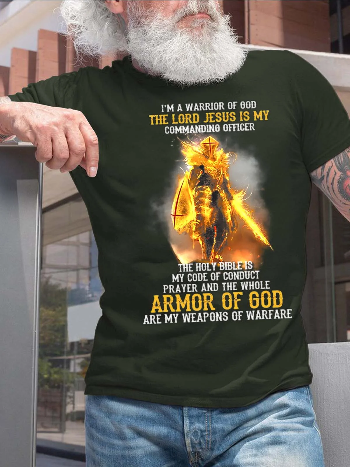 Men The Lord Jesus Is My Armor Of God Casual Text Letters Fit T-Shirt