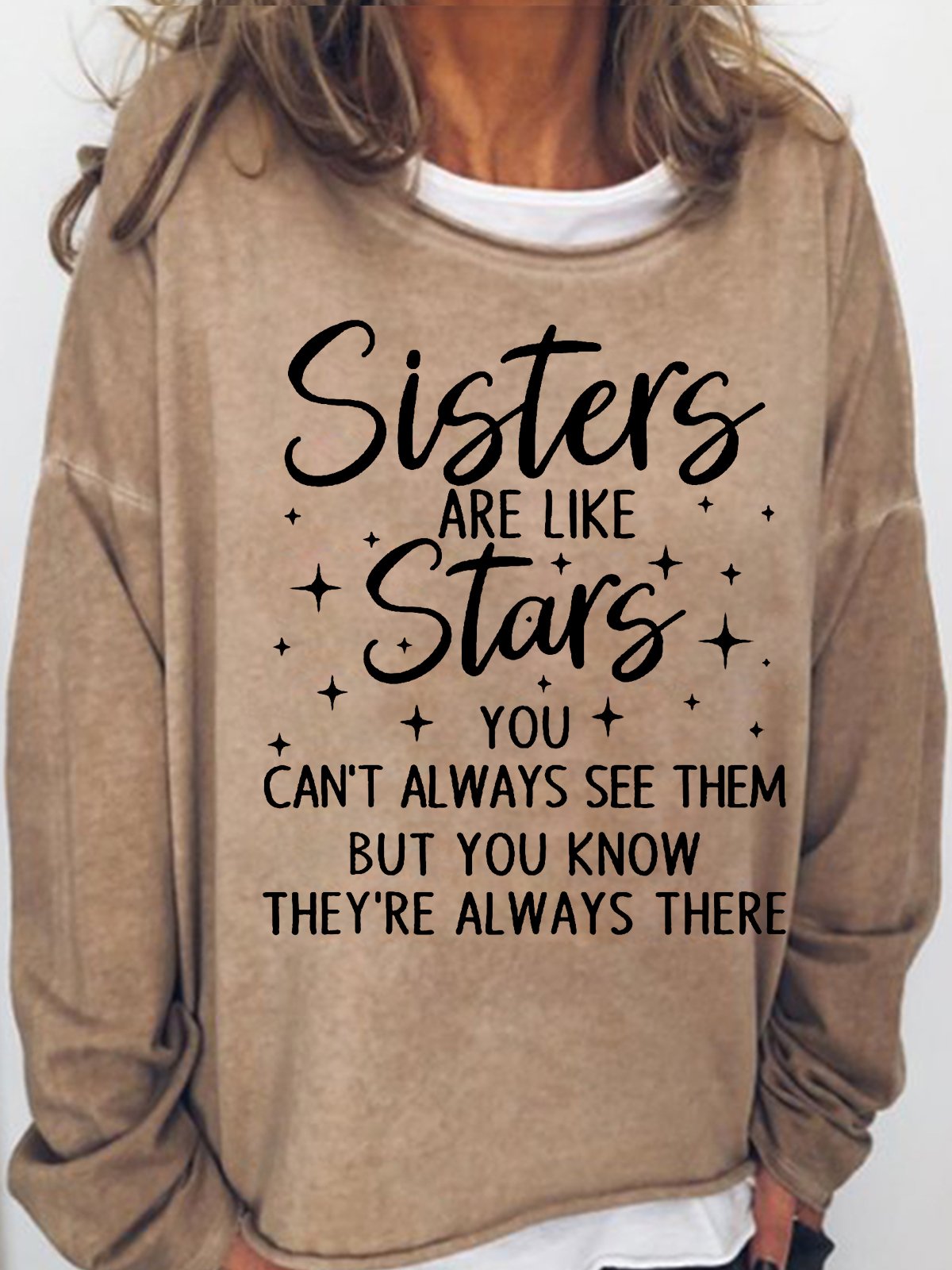 Womens Sisters Are Like Stars You Can't Always See Them Funny Casual Crew Neck Sweatshirt