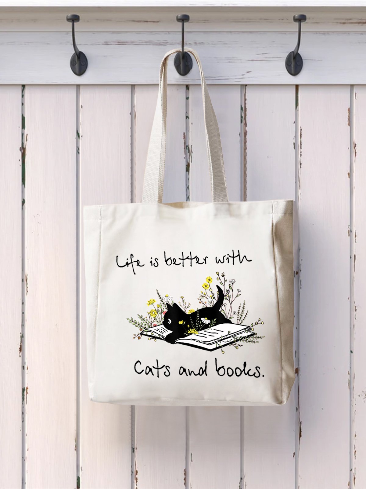 Life Is Better With Cats And Books Shopping Tote Bag | lilicloth
