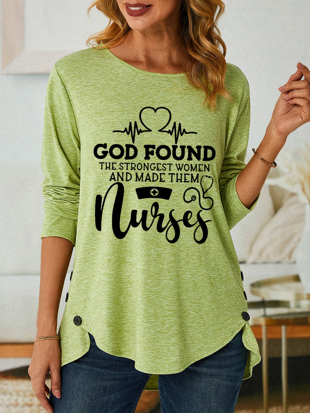 Women God Found The Strongest Women And Made Them Nurses Print Long Sleeve Top