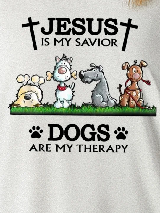 Women Funny Dog Jesus Is My Savior Dogs Are My Therapy Simple Top