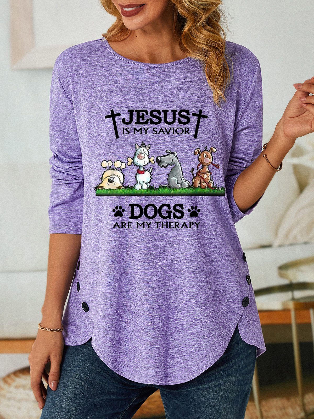 Women Funny Dog Jesus Is My Savior Dogs Are My Therapy Simple Top