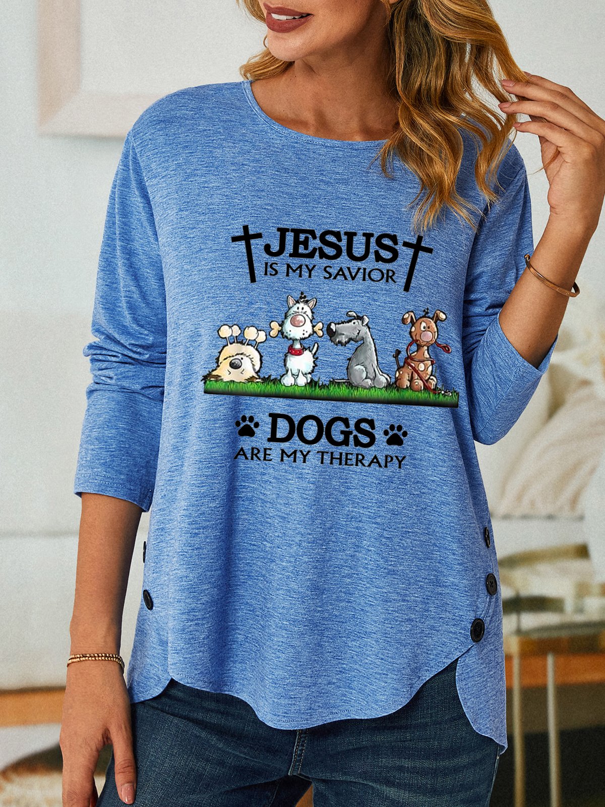 Women Funny Dog Jesus Is My Savior Dogs Are My Therapy Simple Top