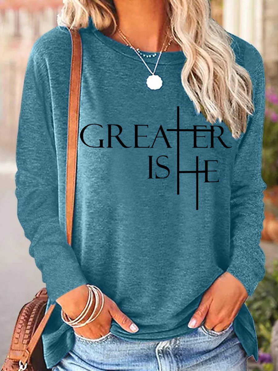 Greater Is He Cross Women's Long Sleeve T-Shirt