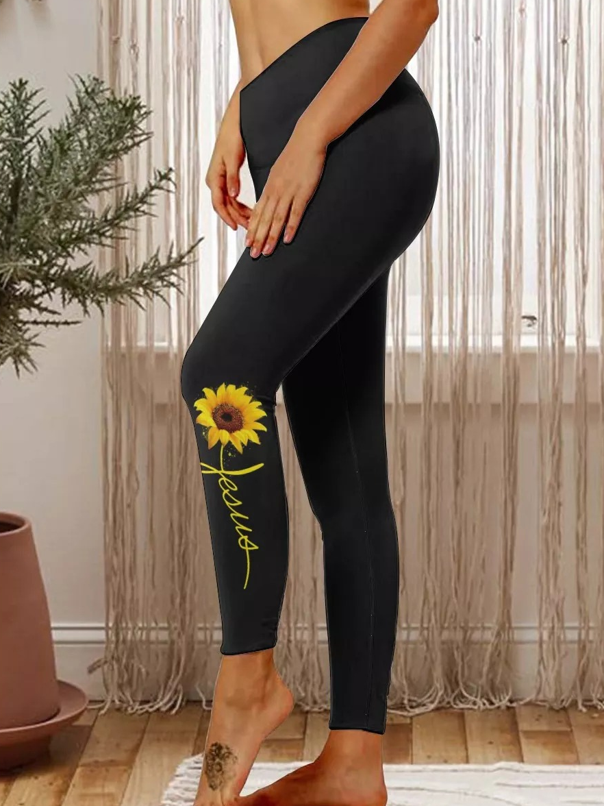 Womens Jesus Sunflower Print Leggings