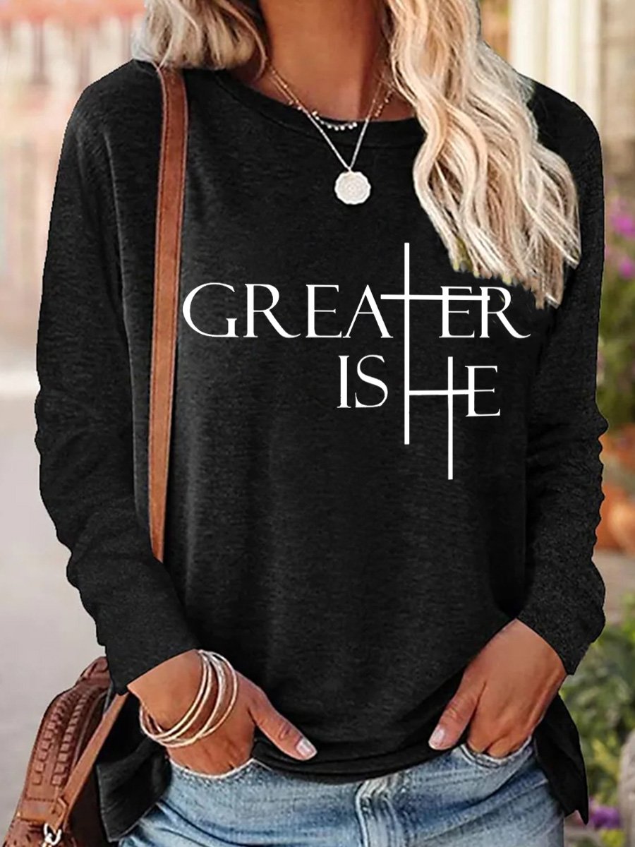 Greater Is He Cross Women's Long Sleeve T-Shirt