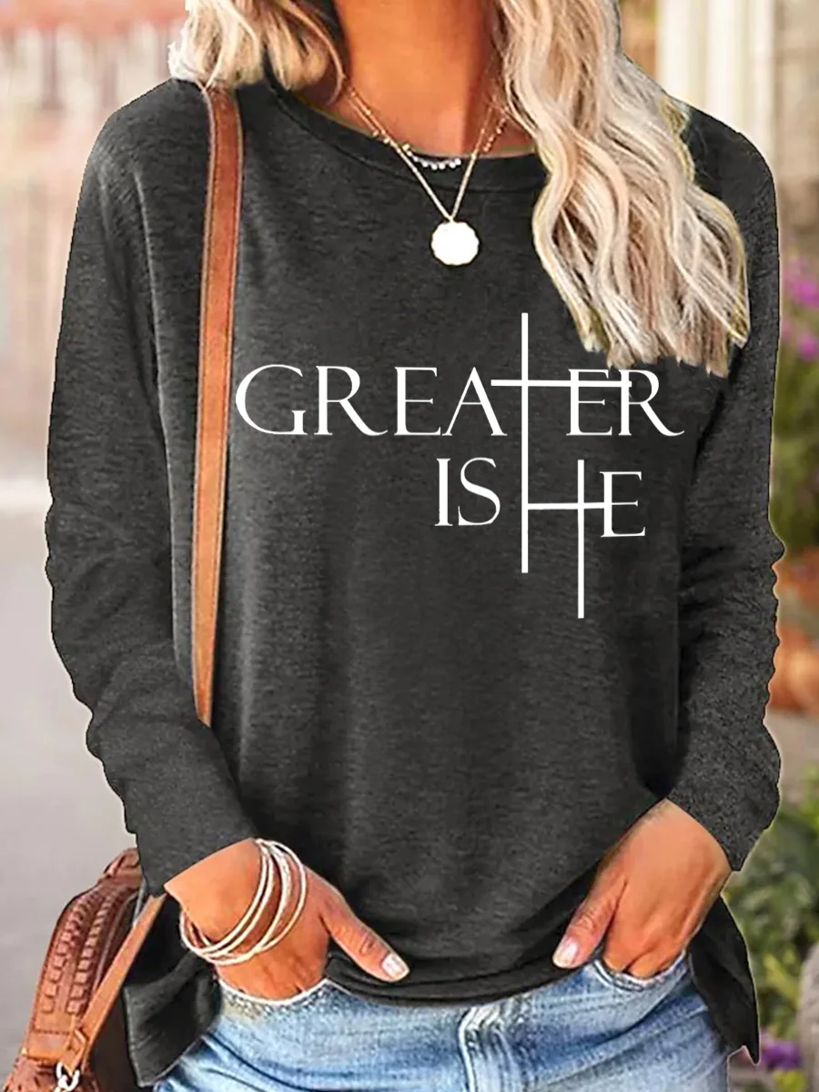 Greater Is He Cross Women's Long Sleeve T-Shirt