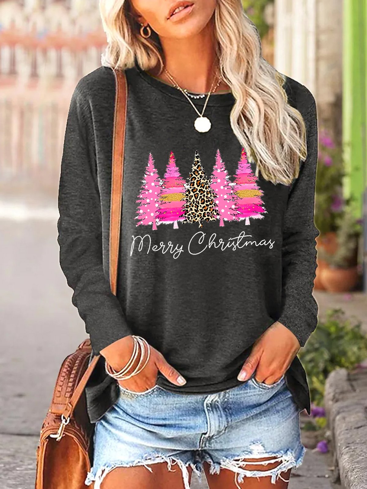 Women Merry Christmas Casual Crew Neck Regular Fit Top