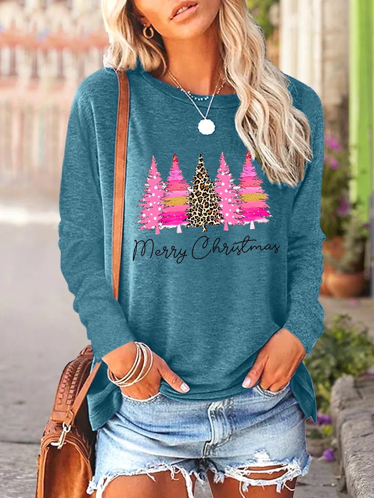 Women Merry Christmas Casual Crew Neck Regular Fit Top