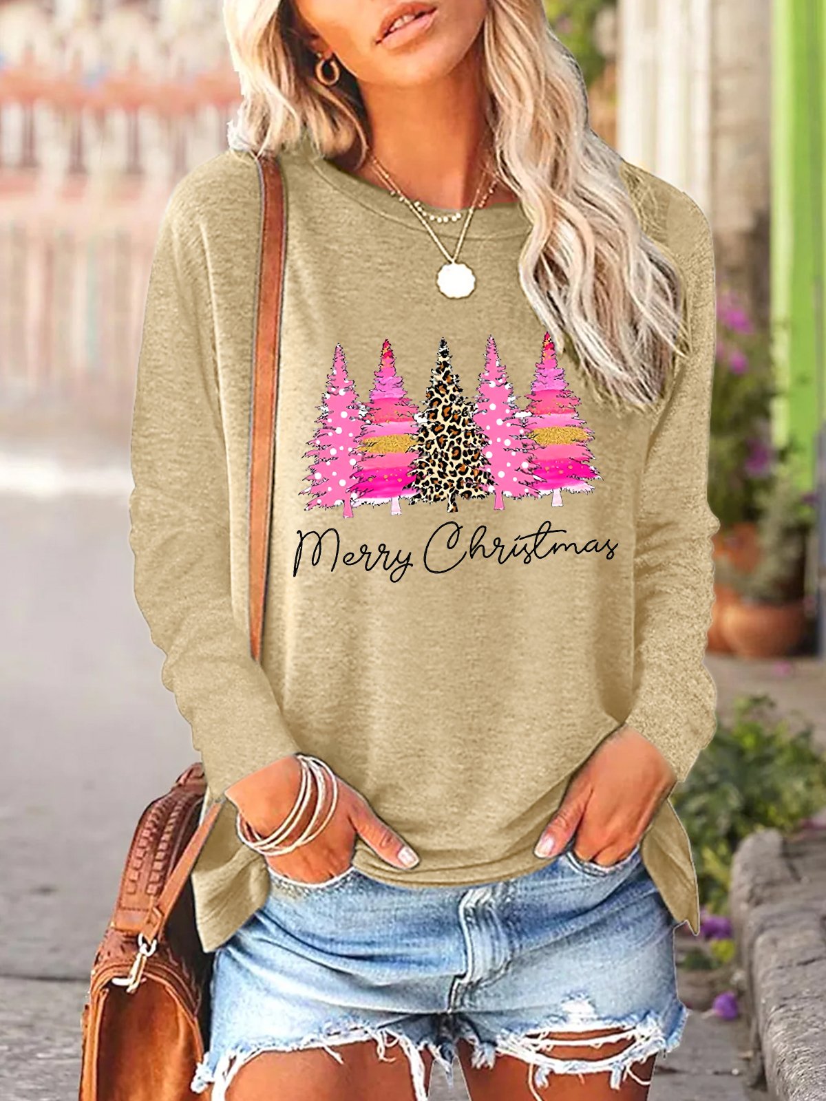 Women Merry Christmas Casual Crew Neck Regular Fit Top